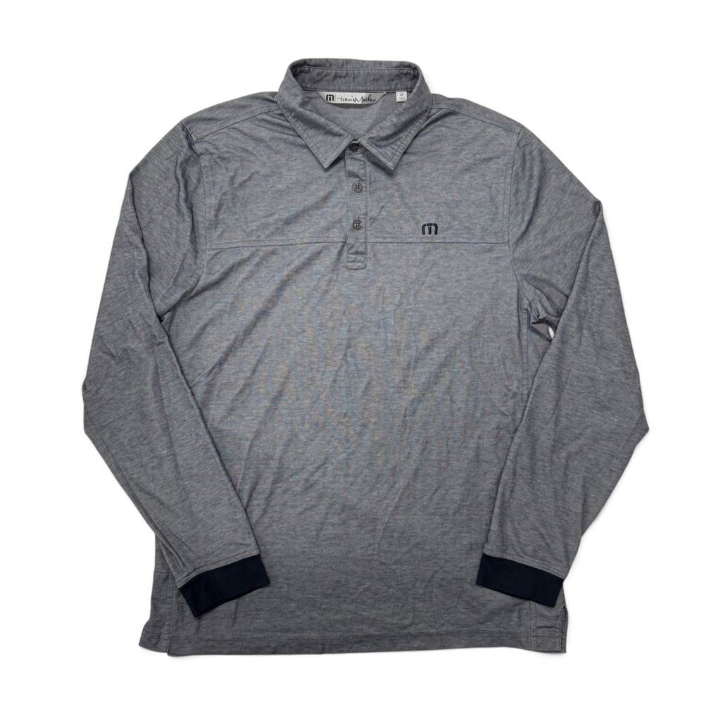 Travis Mathew Long Sleeve Polo Shirt Mens Medium Gray Heather Pima Cotton Blend